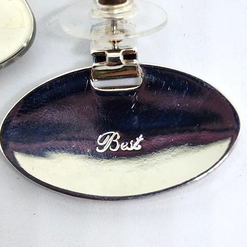 Vintage BEST Etched Hummingbird Silver Oval Pierced Earrings NOC NOS